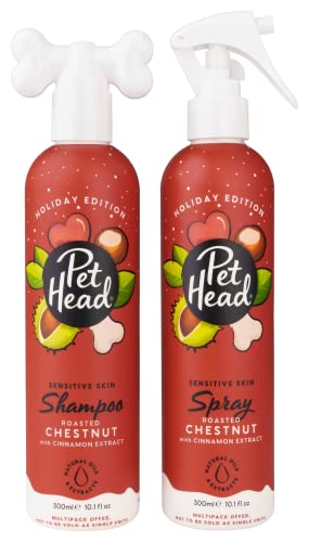 Pet Head Hundeshampoo und Spray-Set | Geröstete Kastanie mit Zimtduft, Urlaubs-Edition| Weihnachtsshampoo für Hunde mit empfindlicher Haut | Vegan | Sanfte Formel für Welpen | je 300 ml von Company of Animals