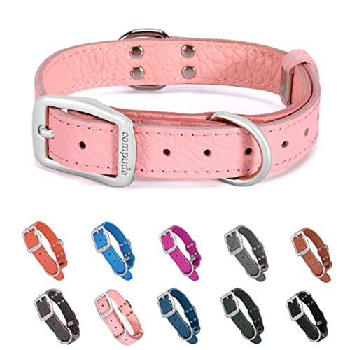 Compuda Hundehalsband aus Leder, verstellbar, langlebig, robust, geruchshemmend, weiches Echtleder, Hundehalsbänder für kleine, mittelgroße und große Hunde, rosa, Größe S von compuda