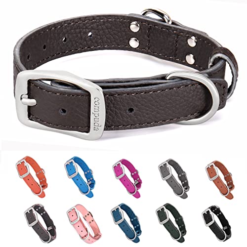 Compuda Hundehalsband aus Leder, verstellbar, langlebig, robust, geruchshemmend, weiches Echtleder für kleine, mittelgroße und große Hunde von Compuda