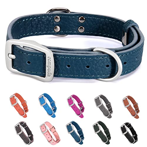 Compuda Hundehalsband aus echtem Leder, verstellbare Schnalle, für kleine, mittelgroße und große Hunde, Größe L, Marineblau von Compuda