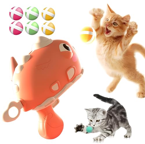 ComtechIQ Interaktives Katzenspielzeug – Dinosaurier-Ballwerfer für Spaß im Innen- und Außenbereich (Rot + 6 Bälle) von ComtechIQ