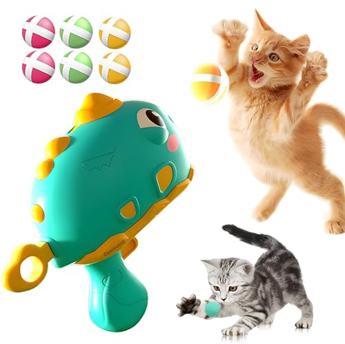 ComtechIQ Interaktives Katzenspielzeug – Dinosaurier-Ballwerfer für Spaß im Innen- und Außenbereich (grün + 6 Bälle) von ComtechIQ