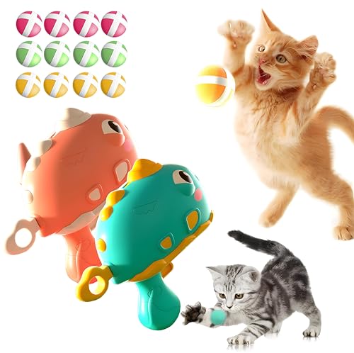 ComtechIQ Interaktives Katzenspielzeug – Dinosaurier-Ballwerfer für Spaß im Innen- und Außenbereich (rot+grün+12 Bälle) von ComtechIQ