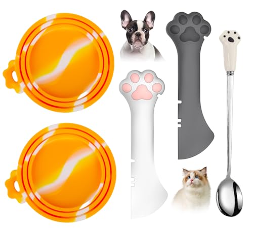 Comtim 5-teiliges Dosendeckel- und Löffel-Set für Tierfutter – Silikon-Deckel für Hunde- und Katzenfutter, multifunktionaler Löffel, Spatel, Dosenöffner für Nassfutter, langer Griff, Löffel, einfach von Comtim