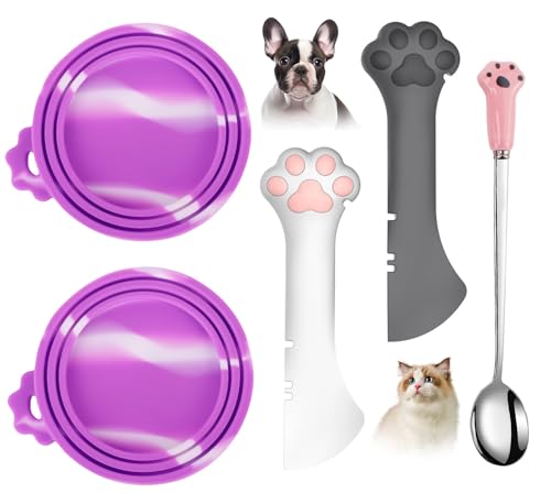 Comtim 5-teiliges Dosendeckel- und Löffel-Set für Tierfutter – Silikon-Deckel für Hunde- und Katzenfutter, multifunktionaler Löffel, Spatel, Dosenöffner für Nassfutter, langer Griff, Löffel, einfach von Comtim