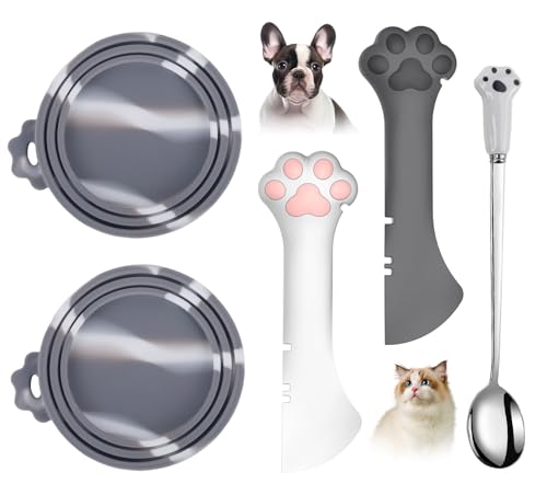 Comtim 5-teiliges Dosendeckel- und Löffel-Set für Tierfutter – Silikon-Deckel für Hunde- und Katzenfutter, multifunktionaler Löffel, Spatel, Dosenöffner für Nassfutter, langer Griff, Löffel, einfach von Comtim