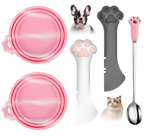 Comtim 5-teiliges Dosendeckel- und Löffel-Set für Tierfutter – Silikon-Deckel für Hunde- und Katzenfutter, multifunktionaler Löffel, Spatel, Dosenöffner für Nassfutter, langer Griff, Löffel, einfach von Comtim