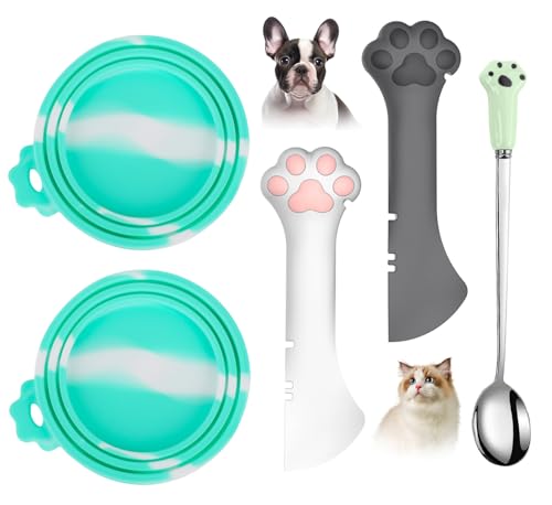 Comtim 5-teiliges Dosendeckel- und Löffel-Set für Tierfutter – Silikon-Deckel für Hunde- und Katzenfutter, multifunktionaler Löffel, Spatel, Dosenöffner für Nassfutter, langer Griff, Löffel, einfach von Comtim