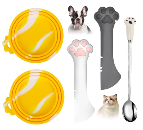 Comtim 5-teiliges Dosendeckel- und Löffel-Set für Tierfutter – Silikon-Deckel für Hunde- und Katzenfutter, multifunktionaler Löffel, Spatel, Dosenöffner für Nassfutter, langer Griff, Löffel, einfach von Comtim