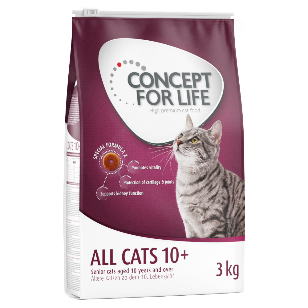 10 kg / 9 kg Concept for Life 20% Rabatt! - All Cats 10+ 3 x 3 kg von Concept for Life