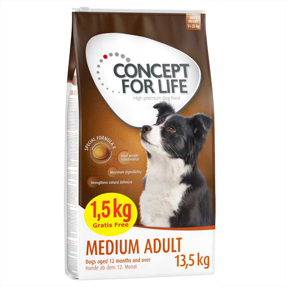 12 + 1,5 kg gratis! 13,5 kg Concept for Life für Hunde im Bonusbag - Medium Adult (12 + 1,5 kg) von Concept for Life
