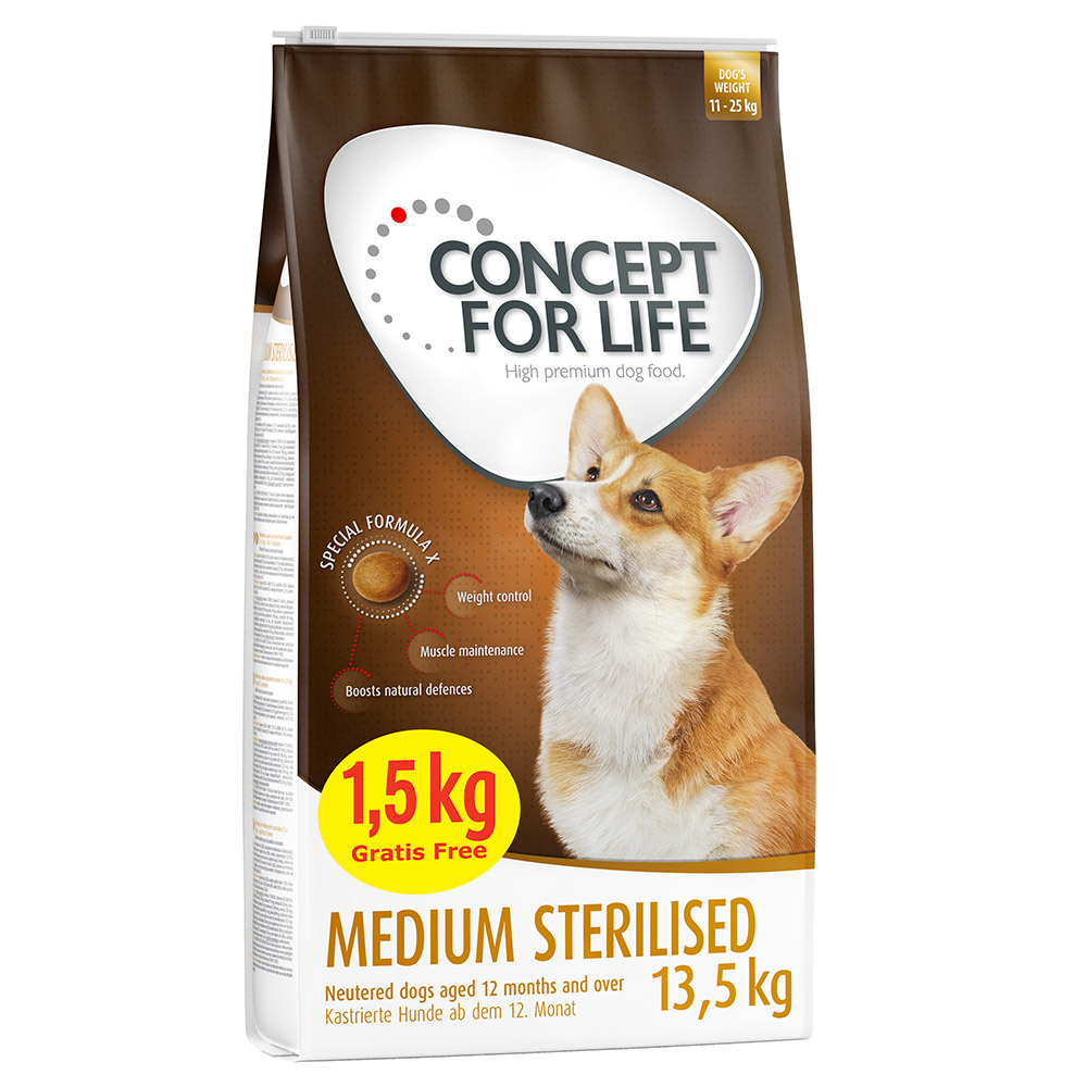 12 + 1,5 kg gratis! 13,5 kg Concept for Life für Hunde im Bonusbag - Medium Sterilised (12 + 1,5 kg) von Concept for Life