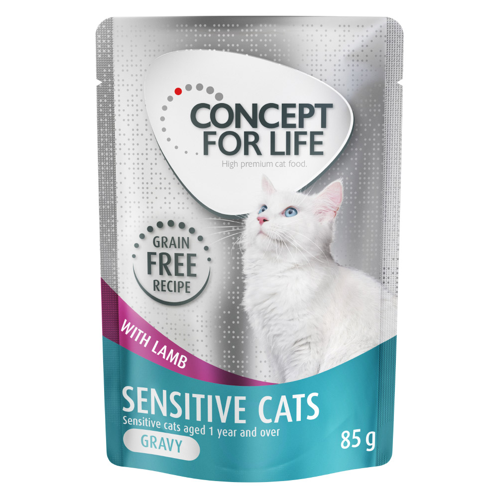 12 x 85 g Concept for Life getreidefrei zum Sonderpreis! - Senstive Cats Lamm - in Soße von Concept for Life