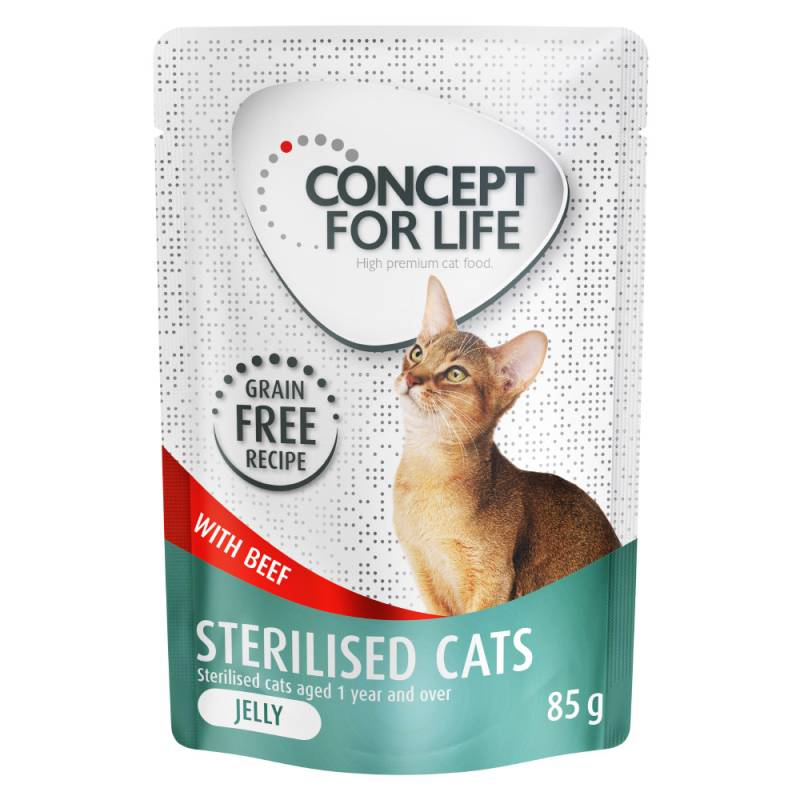 12 x 85 g Concept for Life getreidefrei zum Sonderpreis! - Sterilised Cats Rind - in Gelee von Concept for Life