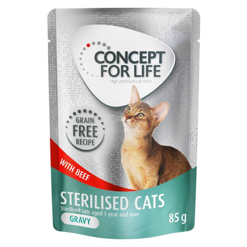 12 x 85 g Concept for Life getreidefrei zum Sonderpreis! - Sterilised Cats Rind - in Soße von Concept for Life