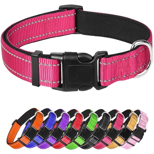 Großes Hundehalsband, reflektierendes Haustierhalsband mit Schnalle, verstellbare Sicherheits-Nylon-Halsbänder für kleine, mittelgroße und große Hunde, Hot Pink von Confvrter