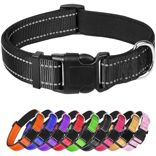 Großes Hundehalsband, reflektierendes Haustierhalsband mit Schnalle, verstellbare Sicherheits-Nylon-Halsbänder für kleine, mittelgroße und große Hunde, Schwarz von Confvrter