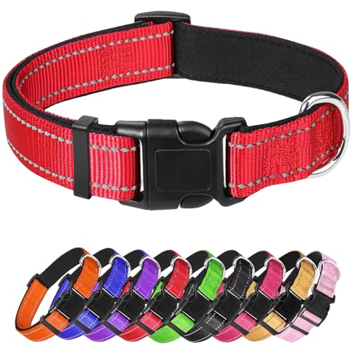 Hundehalsband für kleine Hunde, reflektierendes Haustierhalsband mit Schnalle, verstellbar, Sicherheits-Nylonhalsbänder für kleine, mittelgroße und große Hunde, Rot von Confvrter