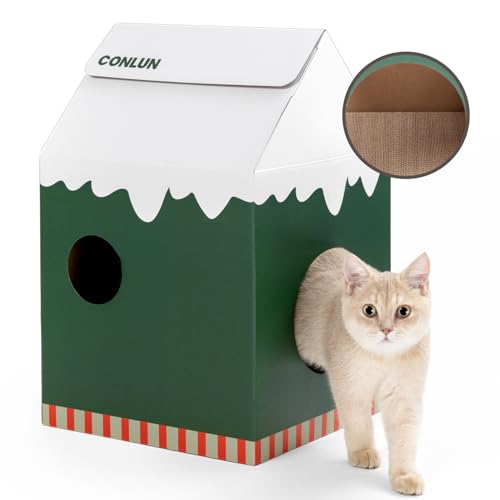 Conlun Katzenhaus Pappe mit Katzen Kratzpappe & Katzenminze, Schnelle Montage Katzenspielzeug Kratzen & Ruhen, Katzenhöhle Karton Katzenbett Ideal für Kratzbrett Katze Geschenk von Conlun