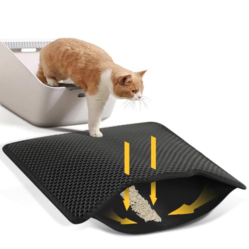 Conlun Katzenklo Matte, 58x42cm Waben Katzenstreu Matte, Wasserdicht, Urinfest Katzenmatte Katzenklo, Waschbar, Rutschfeste Katzenmatte, Schwarz, 2317 von Conlun