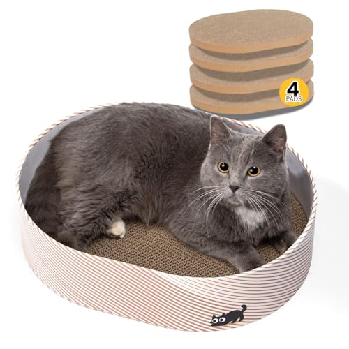 Conlun Kratzbrett Katze, Kratzbox mit 4 Katzen Kratzpappe,Wendbare Katzenkratzbretter aus Robustem Wellpapp-Karton für Katzen zum Kratzen und Ausruhen,Schützt Möbel,Ideales Kätzchen Geschenk,Groß von Conlun