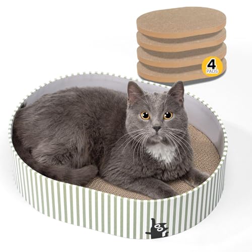 Conlun Kratzbrett Katze, Kratzbox mit 4 Katzen Kratzpappe,Wendbare Katzenkratzbretter aus Robustem Wellpapp-Karton für Katzen zum Kratzen und Ausruhen,Schützt Möbel,Ideales Kätzchen Geschenk,Groß von Conlun