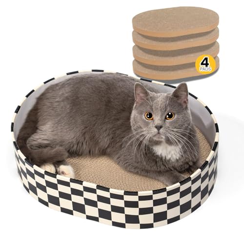 Conlun Kratzbrett Katze, Kratzbox mit 4 Katzen Kratzpappe,Wendbare Katzenkratzbretter aus Robustem Wellpapp-Karton für Katzen zum Kratzen und Ausruhen,Schützt Möbel,Ideales Kätzchen Geschenk,Groß von Conlun