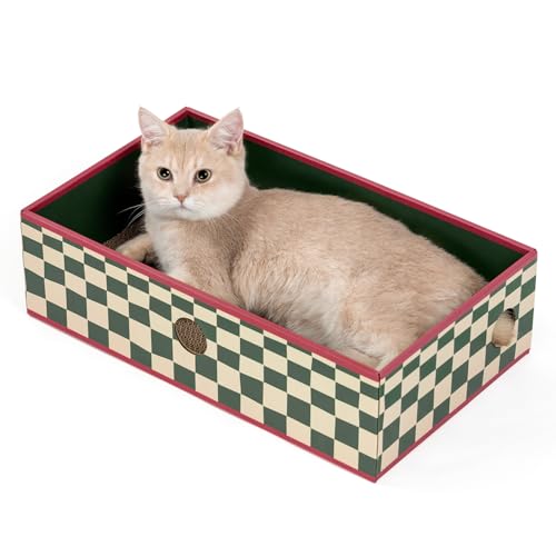 Conlun Kratzbrett Box mit Kratzpappe, Tragbares 3-Schicht Wellpappe Kratzbretter Katze, Dickem Karton Katzenbett, Weihnachten Geschenke, Katzenspielzeug, Karomuster (Groß) von Conlun