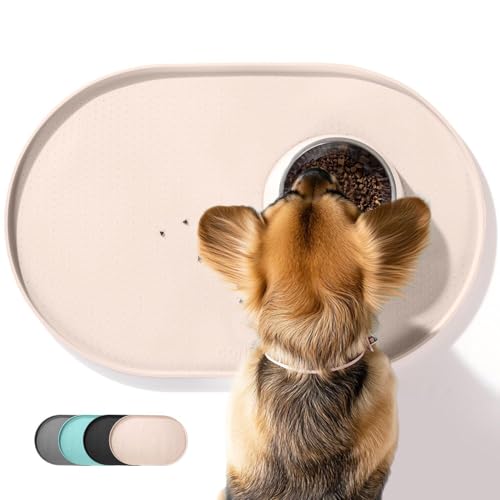 Conlun Napfunterlage Hund,1,2cm Hohe Ränder Futtermatte Katzen zur Vermeidung von Verschüttungen,BPA-Freie Silikonmatte mit Rand Gummi-Hundenapf Unterlage für Futter- und Wassernäpfe(Beige,48x30cm)WT von Conlun