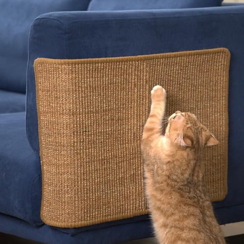 Conlun Kratzmatte Katze Wand,Natürlich Sisal Kratzteppich Katze mit Klettband,Horizontale Kratzmatte für Katzen,Katzenboden Kratzpad,Katzen Kratzmöbel,Ecken Kratzschutz für Sofas&Couch(M, 60x40 cm) von Conlun