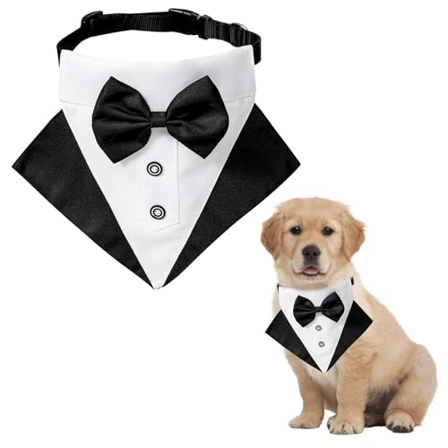 Halstuch Hund, Formales Hunde-Smoking-Bandana,Verstellbar Hunde Halstücher Mit Fliege Und Krawatte, Hundehalstuch für Hochzeit Geburtstag Kostüme (L) von Connextion