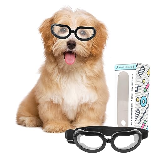 Kleine Hundebrille Hunde Hundebrille Einstellbar Sonnenbrille für Kleine Hunde für UV-Schutz Schneesicher Winddicht Sonnenbrille mit flexiblen Riemen für Welpen ， Katzen （Transparente Farbe von Connextion