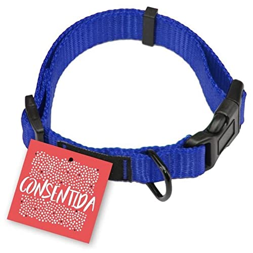 Consentida Halsband für mittelgroße Hunde, T2, Größe M 28 – 45 x 1,5 cm, Blau, glatter und robuster Stoff, integrierter Regulator mit Klickverschluss von Consentida