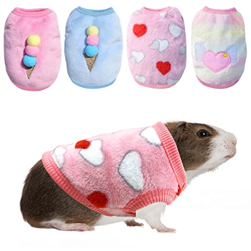 CooShou 4 Stück Hasenkleidung für Kaninchen, kleine Tiere, Meerschweinchen, warme Weste, Kleidung, Kostüm, weiches T-Shirt für Kätzchen, Frettchen, Chihuahua, Welpen, Mini-Hund und kleine Tiere von CooShou