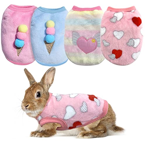 CooShou 4 Stück Hasenkleidung für Kaninchen, kleine Tiere, Meerschweinchen, warme Weste, Kleidung, Kostüm, weiches T-Shirt für Kätzchen, Frettchen, Chihuahua, Welpen, Mini-Hund und kleine Tiere von CooShou