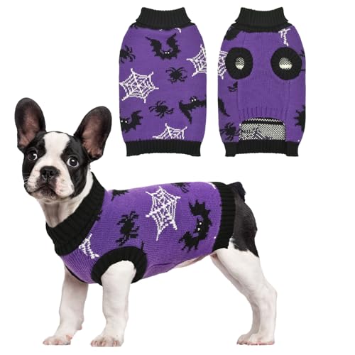 CooShou Halloween-Hundepullover, gruselige Spinnen- und Fledermausmuster, Strickwaren, warmer Hundepullover für kleine, mittelgroße Hunde, Größe M von CooShou