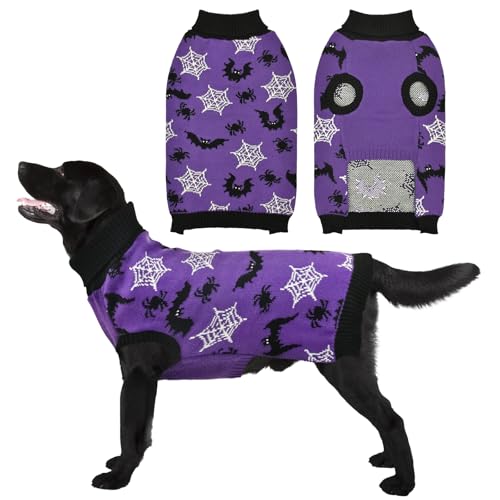 CooShou Halloween-Hundepullover, gruselige Spinnen- und Fledermausmuster, Strickwaren, warmer Hundepullover für kleine und mittelgroße Hunde, Größe XXL von CooShou