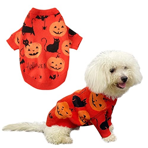 CooShou Halloween Pullover Kostüm für Hunde Katze Kürbis Strickwaren Kleidung Kostüm mit Kürbis Kätzchen Muster Hund Halloween Pullover Mantel für Kätzchen Kleine Hunde Katzen L von CooShou