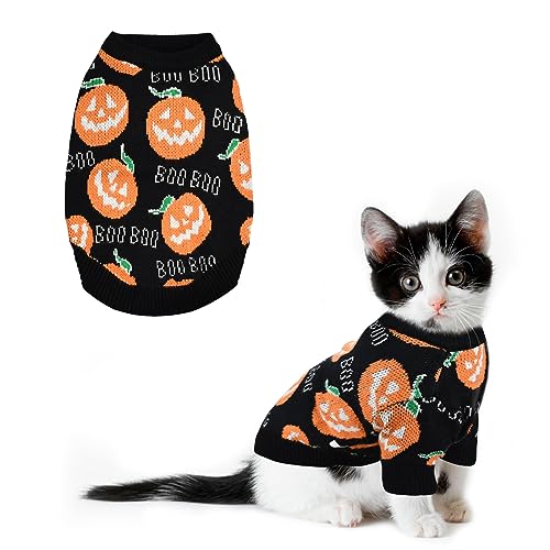 CooShou Halloween-Pullover für Haustiere, Welpen, Hunde, Katze, Kürbis, Strickwaren, Kostüm mit niedlichem Boo Muster, Halloween-Pullover, Mantel für Kätzchen, kleine Hunde, Katzen, Größe L von CooShou