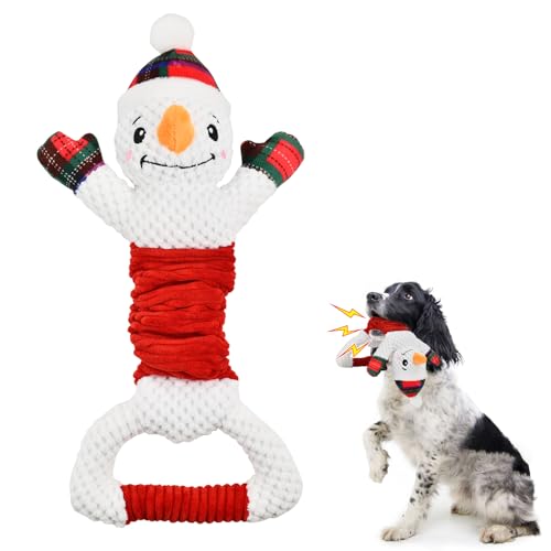 CooShou Hundespielzeug, Schneemann, Quietschspielzeug, großer Hund, Weihnachts-Plüsch-Spielzeug mit Knisterpapier, interaktives Quietsch-Unterhaltungsspielzeug für Welpen, große Hunde von CooShou