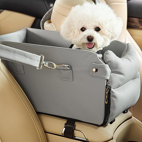 Cooenia Mittelkonsole Kleine Hunde Autositz Haustier Armlehne Autositz mit Anti-Kratz-Leder, Metallteilen & Sicherheitsgurten Wasserdichte Hund Booster Sitze für kleine Haustiere bis zu 6,8 kg von Cooenia