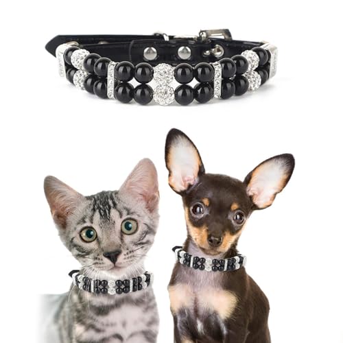 Coogime Hundehalsband mit Diamanten, Perlenkette für Hunde und Katzen, Haustierhalsband mit Perlen, Kleiner Haustierhalskettenschmuck Verstellbare für Hochzeitskatze und Hund (schwarz, l) von Coogime
