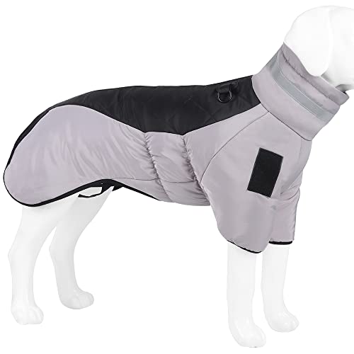 Coogime Hundejacke Winterweste Jacken Hundemantel Hundepullover Haustier Skifahren hundemantel wasserdicht Hunde Bekleidung für Winter (Grey-Black, 2XL) von Coogime