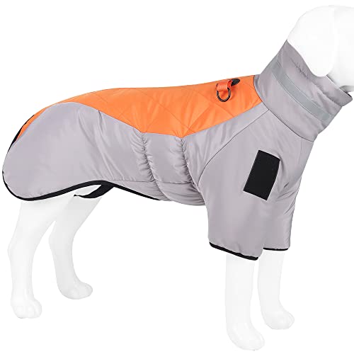 Coogime Hundejacke Winterweste Jacken Hundemantel Hundepullover Haustier Skifahren hundemantel wasserdicht Hunde Bekleidung für Winter (Grey-Orange, 3XL) von Coogime