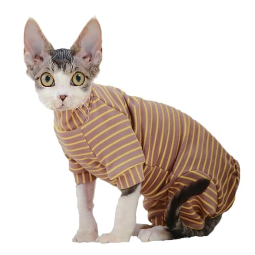 Coogime Katzenpullover, Katzen Kleidung, Atmungsaktive Weiche Pullover FüR Katzen, Katzenmantel Warm, Katzenbekleidung mit Vier Beinen, Katzen-Shirt (Braun-Streifen, 2XL) von Coogime