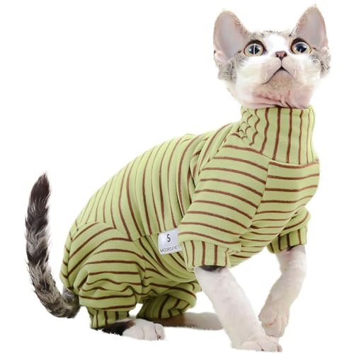 Coogime Katzenpullover, Katzen Kleidung, Atmungsaktive Weiche Pullover FüR Katzen, Katzenmantel Warm, Katzenbekleidung mit Vier Beinen, Katzen-Shirt (Grün-Streifen, 2XL) von Coogime