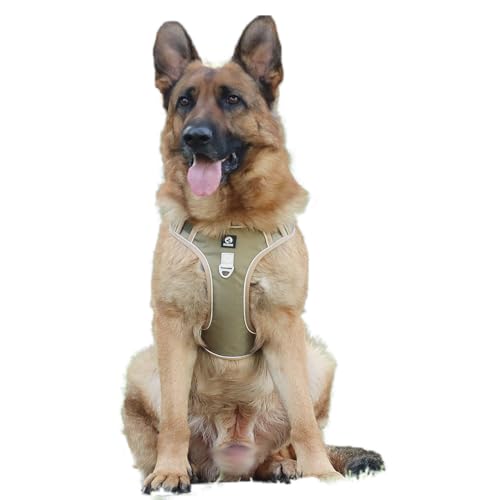 Coogime atmungsaktives Hundegeschirr No Pull Brustgeschirr Reflexstreifes Geschirr für Hunde Sicheres Welpengeschirr Führung Einstellbar Weich (Khaki, XL) von Coogime