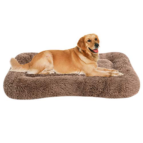 Coohom Fulffy Deluxe-Plüsch-Hundebett, Haustierkissen, Hundehütte, rutschfest, waschbar, für mittelgroße und große Hunde (XXL, Khaki) von Coohom