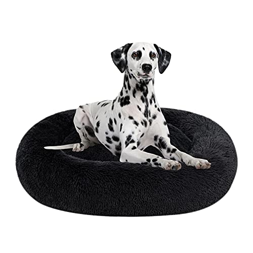 Coohom Ovales beruhigendes Donut-Hundebett, Kunstfell, Katzenbett, waschbar, rund, Kissen, mittelgroße Hunde (XXL (109.2x86.4x20.3 cm) , Dark G. Ree) von Coohom