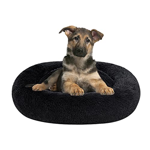 Coohom Ovales beruhigendes Donut-Hundebett, flauschiges Kunstfell, Katzenbett, waschbar, rundes Kissen, Haustierbett (76.2 cm/91.4 cm) für kleine, mittelgroße Hunde (L(76.2x61x17.8 cm), dunkelgrau) von Coohom